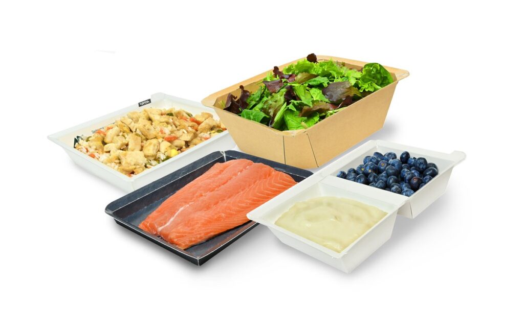 Aptar and Halopack Launch Recyclable, Fiber-Based Tray System in North America, Reducing Plastic Use by 90% food and drink packaging, food and drink sustainable packaging, Food packaging, Recyclability, Resource Efficiency Food and Beverage Business Aptar,Halopack
