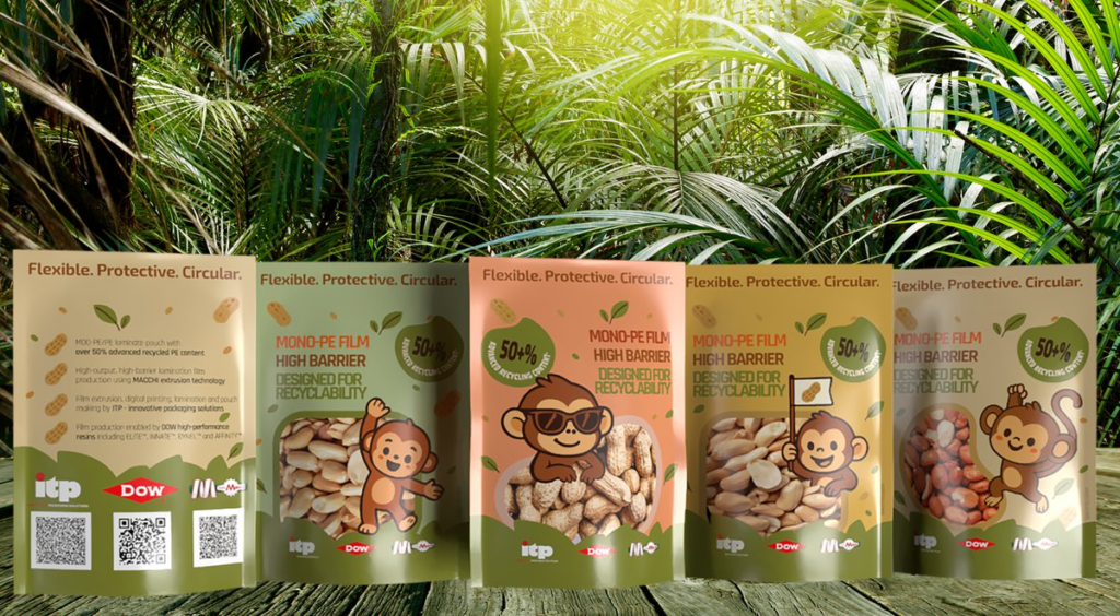 Dow, Macchi, and ITP Unveil Groundbreaking Mono-Polyethylene Pouch Prototype with Over 50% Advanced Recycle events, Flexible packaging, food and drink packaging, food and drink sustainable packaging, Food packaging, plastic, Recyclability Food and Beverage Business