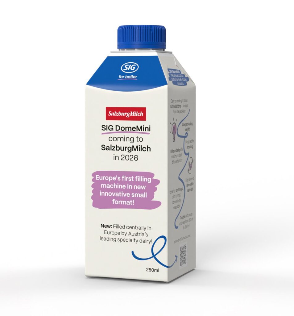 SalzburgMilch Leads European Dairy Innovation with Launch of SIG DomeMini Carton Bottle beverage packaging, food and drink packaging, food and drink sustainable packaging, Recyclable packaging, sustainable packaging Food and Beverage Business