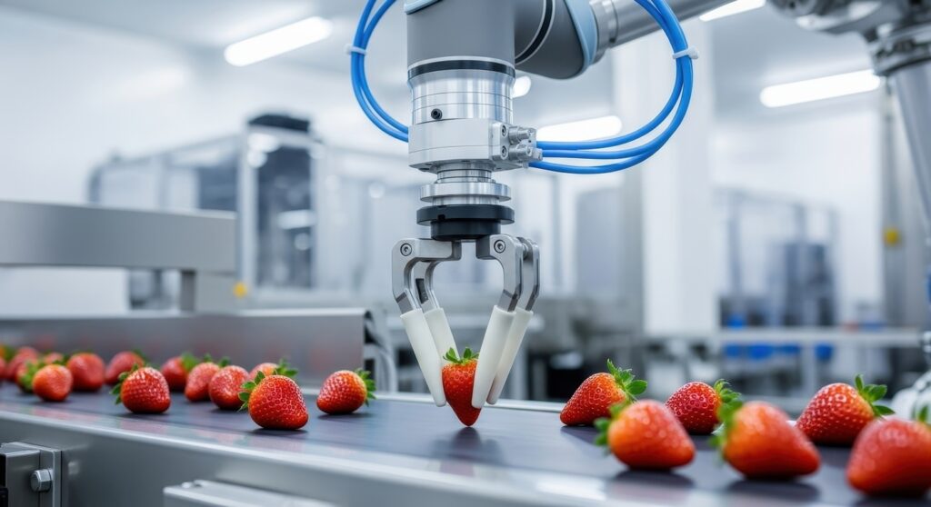 Scientist in a food laboratory using AI-modeled systems to develop functional ingredients and satiety-forward fibers