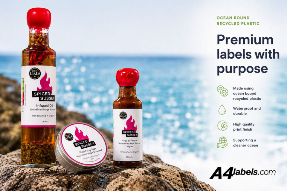 Ocean-Plastic Labels Enable Brands to Reduce Virgin Fossil Material Usage brands, circular economy, cut back, environmental impact, labels, Sure! Here are the tags based on the title: Ocean plastic, Sustainability, virgin fossil materials Food and Beverage Business