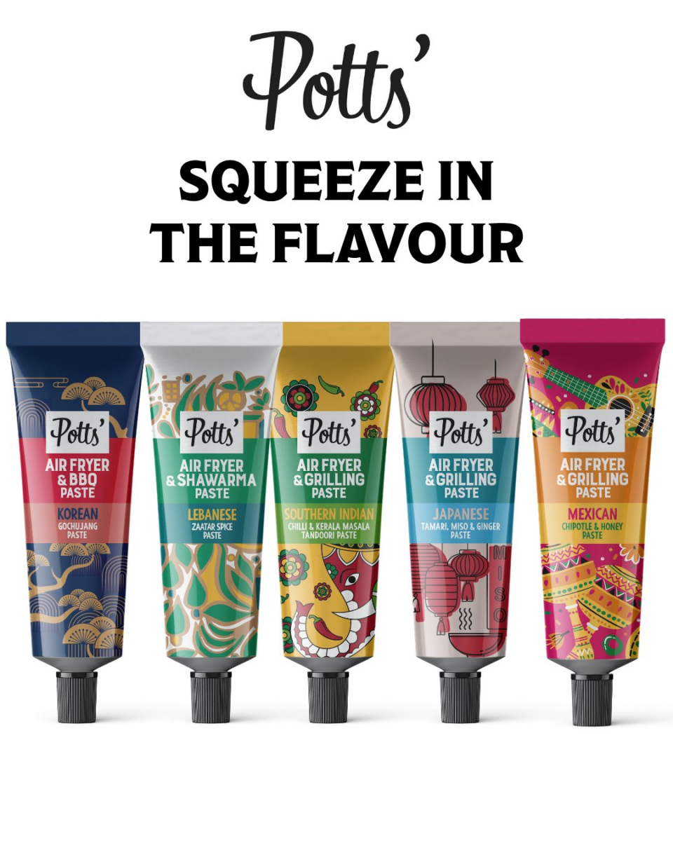 Potts Leads the Way with Five Air Fryer Pastes in 100% Recyclable Aluminium Tubes Aluminium, food and drink packaging, food and drink sustainable packaging, Food packaging, Recyclability Food and Beverage Business